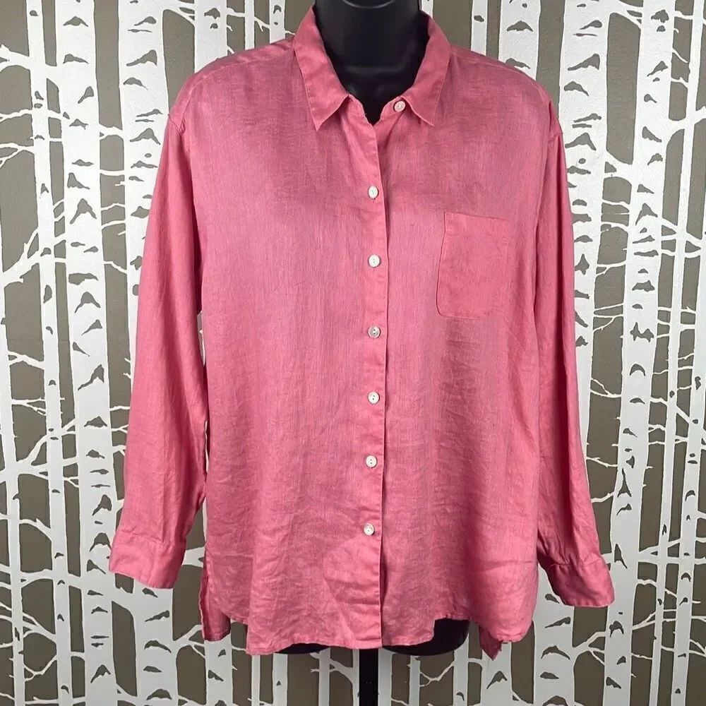 J. Jill Barbie Pink Love Linen Button Down Shirt Petite M